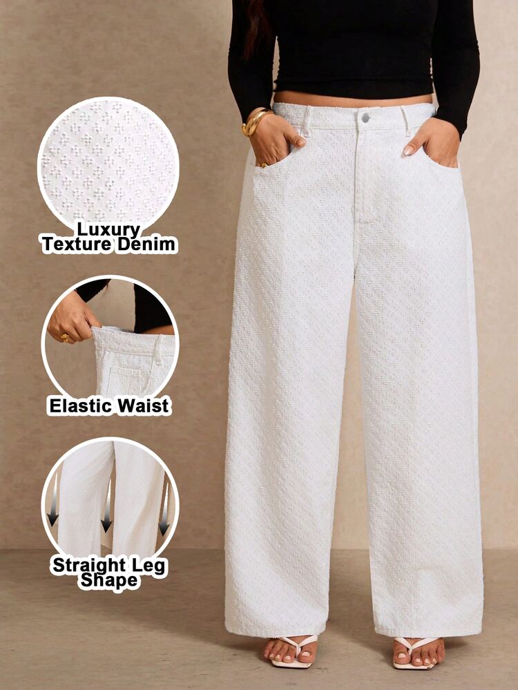 Elaquor Plus Size Casual Versatile Solid Color Denim Jeans, Casual Versatile White Jeans, Casual Jeans, Luxury Outfits For Women, Beach Vacation Summer Wear - White - View 1