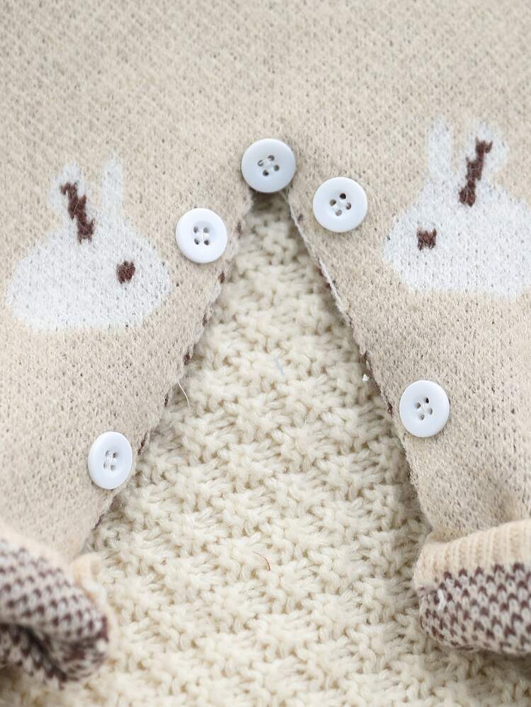 Baby Girl Cartoon Pattern Round Neck Long Sleeve Knitted Romper - Multicolor - View 6