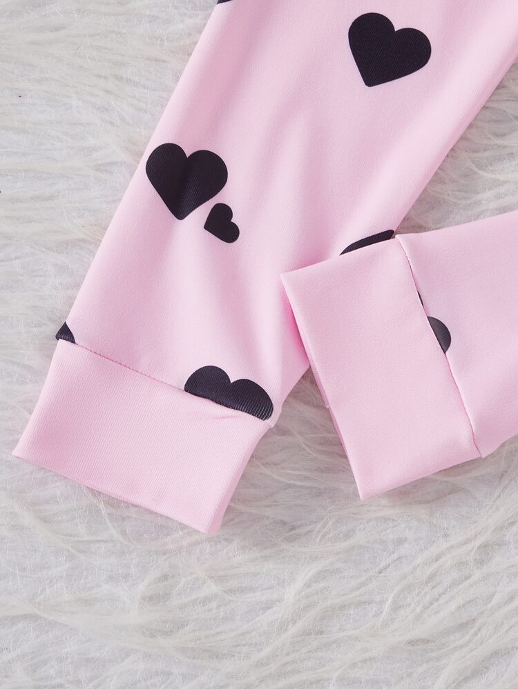1 Set Teen Girls Snug Fit Pajamas, Sweet Letter Print Top + Heart All-Over Print Long Pants, Pink, High Elastic Soft Slim Fit Long Sleeve Two Pieces Set (1 Set Sold Separately) - Pink - View 7