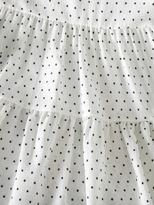SHEIN Kids Young Girl Polka Dot Print Round Neck Long Sleeve Casual Dress - Black and White - View 9