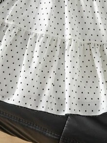 SHEIN Kids Young Girl Polka Dot Print Round Neck Long Sleeve Casual Dress - Black and White - View 8