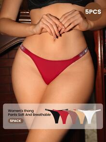 Divavoom Luxury Rhinestone Decorated Women's Panties Comfortable Romantic Thong 5pcs Set - Multicolor - View 2