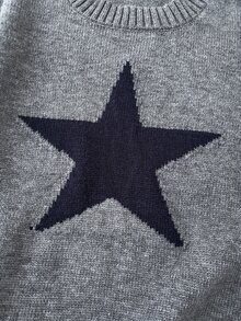 SHEIN Sweater Pullover Jacquard Bintang Leher Bulat untuk Anak Perempuan Remaja, Pakaian Rajut Bahu Longgar Musim Gugur - Light Grey - View 6