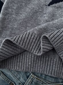 SHEIN Sweater Pullover Jacquard Bintang Leher Bulat untuk Anak Perempuan Remaja, Pakaian Rajut Bahu Longgar Musim Gugur - Light Grey - View 7