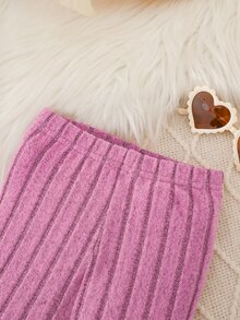 Baby Girl 3Pcs Heart Plaid Sherpa Fleece Belted Coat Set, Ribbed Knit Top & Leggings Fall Winter Warm Outfit - Pink - View 7