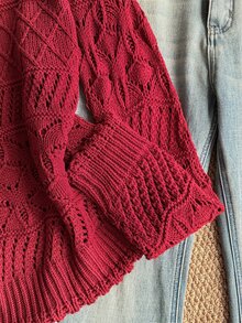 Grovea Women's Collared Pearl Button Hollow Knit Sweater, Long Sleeve Mesh Plus Size Pullover Top, Vintage 1920s Red Base Layer Morning Formal Autumn Winter - Burgundy - View 5
