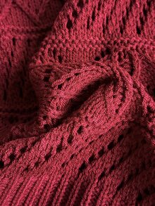 Grovea Women's Collared Pearl Button Hollow Knit Sweater, Long Sleeve Mesh Plus Size Pullover Top, Vintage 1920s Red Base Layer Morning Formal Autumn Winter - Burgundy - View 6