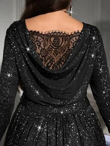 Reflora Plus Size Fashion Party Glitter Dress - Black - View 6