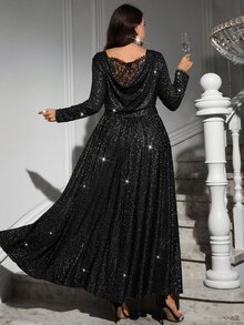 Reflora Plus Size Fashion Party Glitter Dress - Black - View 1