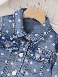 Toddler Girls Denim Lapel Collar Long Sleeve Geometric Pocket Button Front Short Regular Fit K-Pop Jacket Fall/Winter - Light Wash - View 6