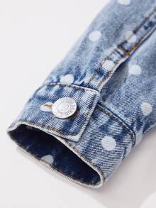 Toddler Girls Denim Lapel Collar Long Sleeve Geometric Pocket Button Front Short Regular Fit K-Pop Jacket Fall/Winter - Light Wash - View 5