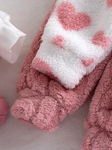 4件組幼女可愛甜美粉白3D愛心壓紋長袖圓領加厚毛絨運動衫褲套裝，適合生日派對、冬季、萬聖節、秋季 - 藕粉色 - 查看 5