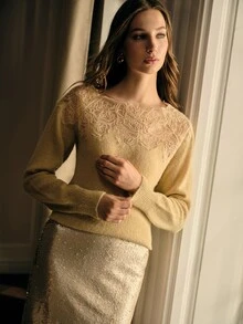 MOTF PREMIUM SOFT LACE PATCHWORK KNIT BASE LAYER TOP - Khaki - View 9