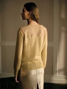 MOTF PREMIUM SOFT LACE PATCHWORK KNIT BASE LAYER TOP - Khaki - View 4