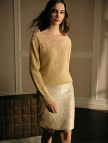 MOTF PREMIUM SOFT LACE PATCHWORK KNIT BASE LAYER TOP - Khaki - View 7