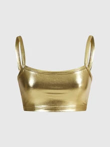 SHEIN ICON Woven Solid Color Slim Fit Camisole Top - Gold - View 3