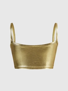 SHEIN ICON Woven Solid Color Slim Fit Camisole Top - Gold - View 2