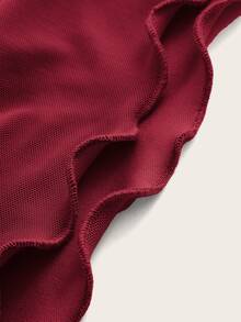 SHEIN ICON Halter Neck Lettuce Trim Flounce Sleeve Spring Crop Top - Burgundy - View 5