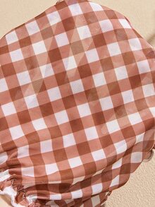 Lullawish Bohemian Young Vacation Plaid Print Cotton Blend Wavy Trim Bow Women's Lingerie Set - Multicolor - View 11