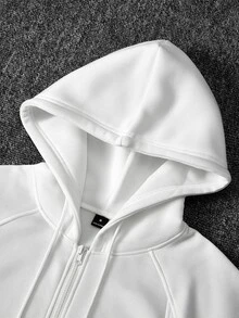 Manfinity Homme Men's Embroidered Casual Raglan Sleeve Zip-Up Hoodie - White - View 4
