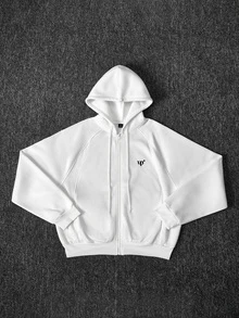 Manfinity Homme Men's Embroidered Casual Raglan Sleeve Zip-Up Hoodie - White - View 3