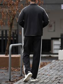 Manfinity CasualCool Men's Colorblock Patchwork Jacket And Pants Set - Black - View 2