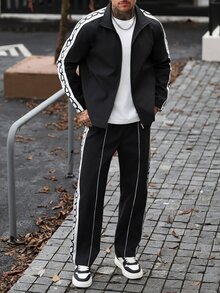 Manfinity CasualCool Men's Colorblock Patchwork Jacket And Pants Set - Black - View 1