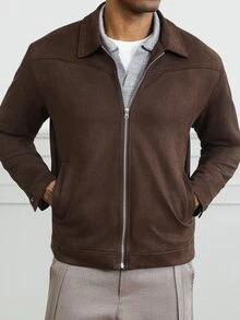 HUEFORM Men's Structured Straight Fit Dark Brown Lapel Jacket With Colorblock Design, Versatile Everyday Jacket And Outerwear - Rust Brown - View 4
