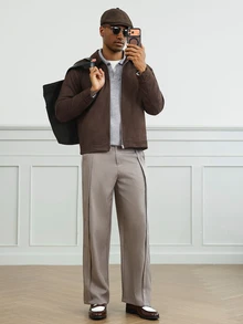 HUEFORM Men's Structured Straight Fit Dark Brown Lapel Jacket With Colorblock Design, Versatile Everyday Jacket And Outerwear - Rust Brown - View 3