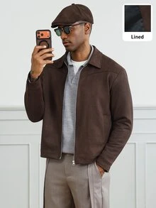 HUEFORM Men's Structured Straight Fit Dark Brown Lapel Jacket With Colorblock Design, Versatile Everyday Jacket And Outerwear - Rust Brown - View 1
