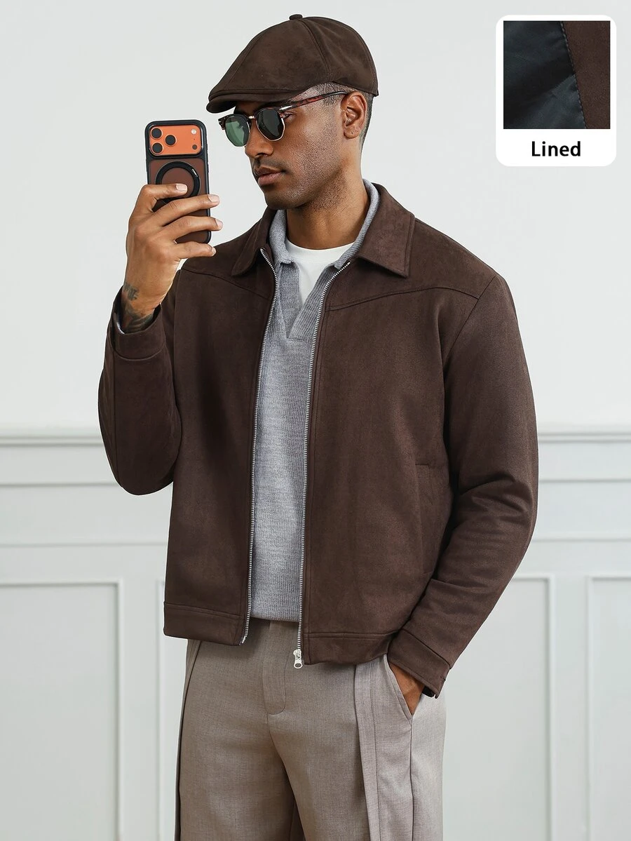 HUEFORM Men's Structured Straight Fit Dark Brown Lapel Jacket With Colorblock Design, Versatile Everyday Jacket And Outerwear - Rust Brown - View 1