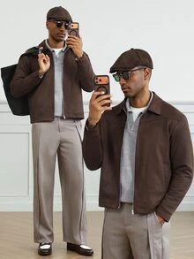 HUEFORM Men's Structured Straight Fit Dark Brown Lapel Jacket With Colorblock Design, Versatile Everyday Jacket And Outerwear - Rust Brown - View 6