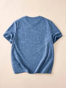 FROVYX Men's 60% Cotton Washed Blue Short Sleeve T-Shirt - Blue - View 6