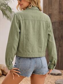 EMERY ROSE Women's Single-Breasted Casual Versatile Daily Wear Denim Jacket - Army Green - View 2