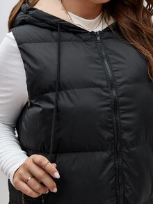 SHEIN Frenchy Plus Color Blocking Zip Up Vest Padded Coat, For Winter Fall Autumn Fall/Winter - Black - View 6