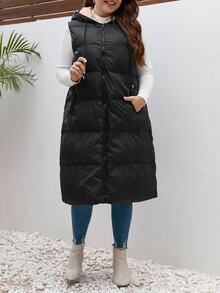 SHEIN Frenchy Plus Color Blocking Zip Up Vest Padded Coat, For Winter Fall Autumn Fall/Winter - Black - View 5