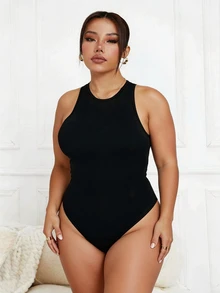 Dewbera Dewbera Women's Plus Size Solid Color Backless Sleeveless Sports Jumpsuit Sports Gym Black Summer - Black - View 4
