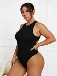 Dewbera Dewbera Women's Plus Size Solid Color Backless Sleeveless Sports Jumpsuit Sports Gym Black Summer - Black - View 7