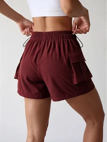 Dewbera Dewbera Women's Solid Color Drawstring Waist Cargo Pocket Outdoor Skort - Chocolate Brown - View 2