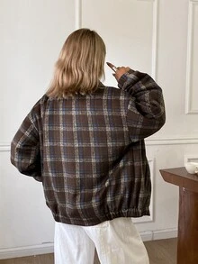 DAZY Women's Plaid Long Sleeve Zip-Up Casual Winter Jacket Fall - Blue - View 2