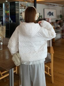 DAZY Women's Fashion Street Polka Dot Zipper Pocket Hooded Padded Coat Fall Jacket - Beige - View 13