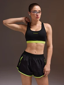 Powerista 女款字母印花日常健身運動內衣 - 黑色 - 查看 5