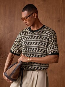 Vientiro Manfinity Brand - Men's Jacquard Knit Short Sleeve Top - Black - View 5