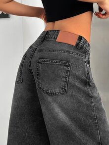 SHEIN Cottnline Women Gray Knee Length Casual Kawaii Denim Shorts Curve Formal Rave - Dark Wash - View 4