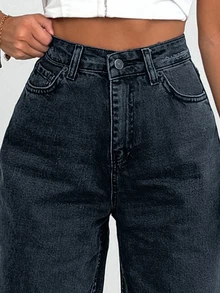 SHEIN Women High Waist Dark Wash Mom Jeans Curve - Dark Wash - View 1