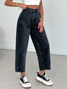 SHEIN Women High Waist Dark Wash Mom Jeans Curve - Dark Wash - View 8
