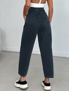 SHEIN Women High Waist Dark Wash Mom Jeans Curve - Dark Wash - View 2