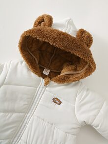 Cozy Pixies 嬰兒男嬰女嬰奶油白色秋冬款絎縫加厚抓絨內裡連身衣爬行服，適合秋冬、戶外滑雪、開學季、假期、外出，保暖舒適 - 白色 - 查看 5