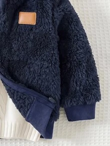 SHEIN 男嬰連帽長袖冬季外套，保暖內裡加厚 - 寶藍色 - 查看 4