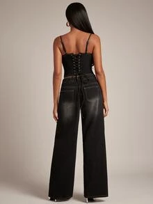 SHEIN BAE Women's Denim Camisole & Long Pants Set - Black - View 2
